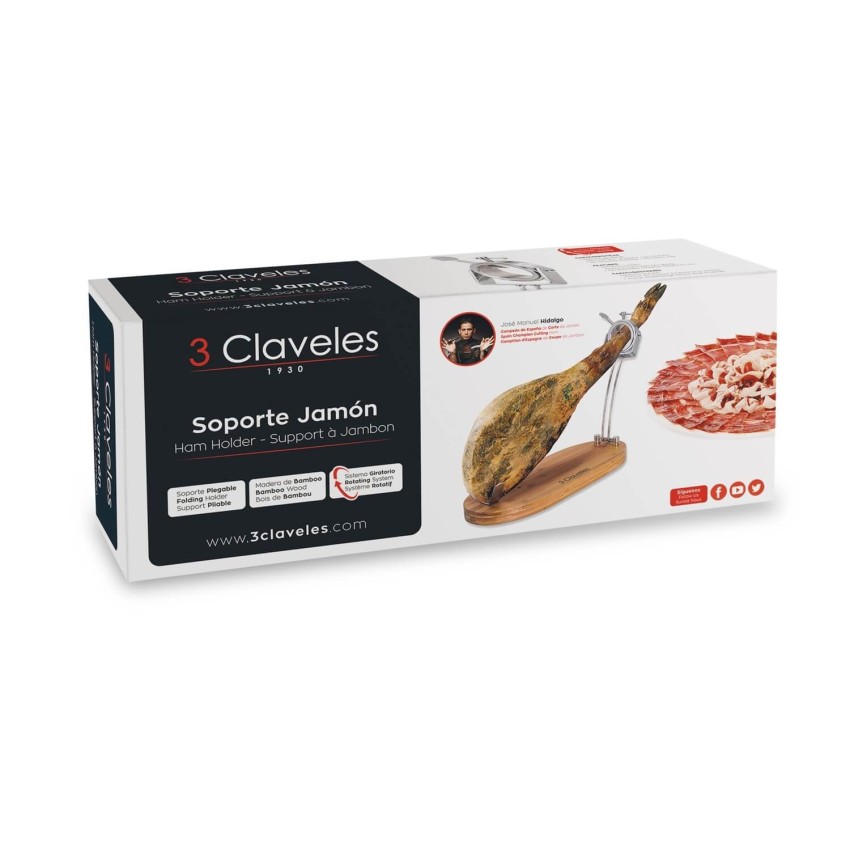 3 Claveles - Kit Soporte Jamonero Profesional MASTER 01733 Plegable.  Cuchillos y Pinzas
