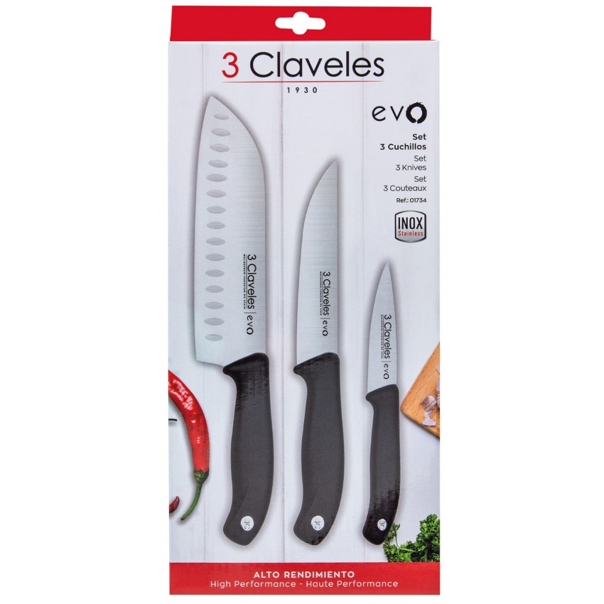 3 CLAVELES Set 3 Cuchillos De Cocina 3 Claveles Evo Profesional Premium