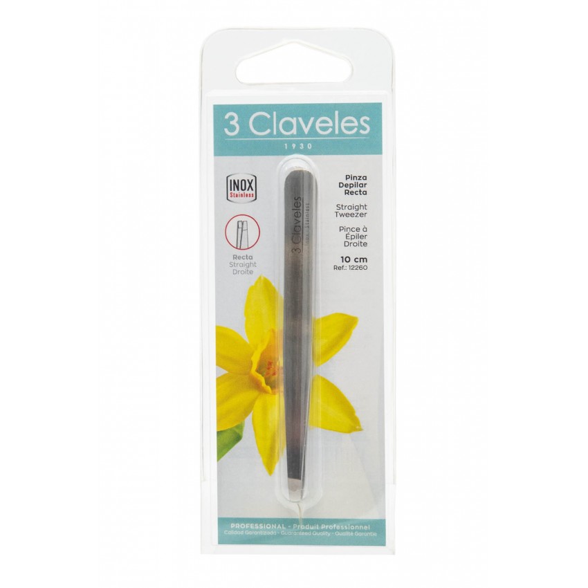 Pinza de Depilar Recta Profesional - 3 Claveles 12260 - Cuchillalia