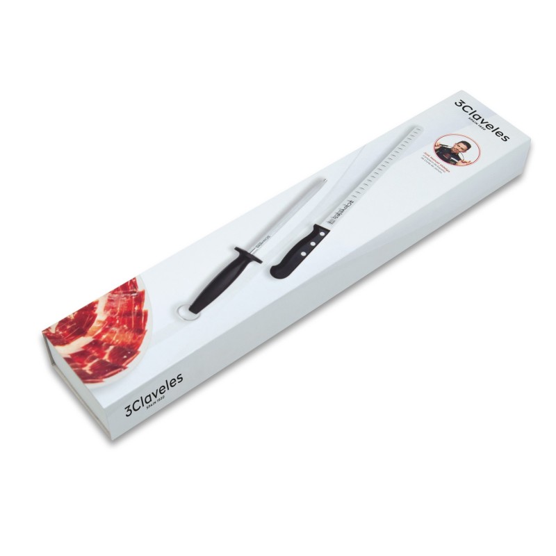 Set Cuchillo Jamonero Alveolado POM y Chaira | 3 Claveles