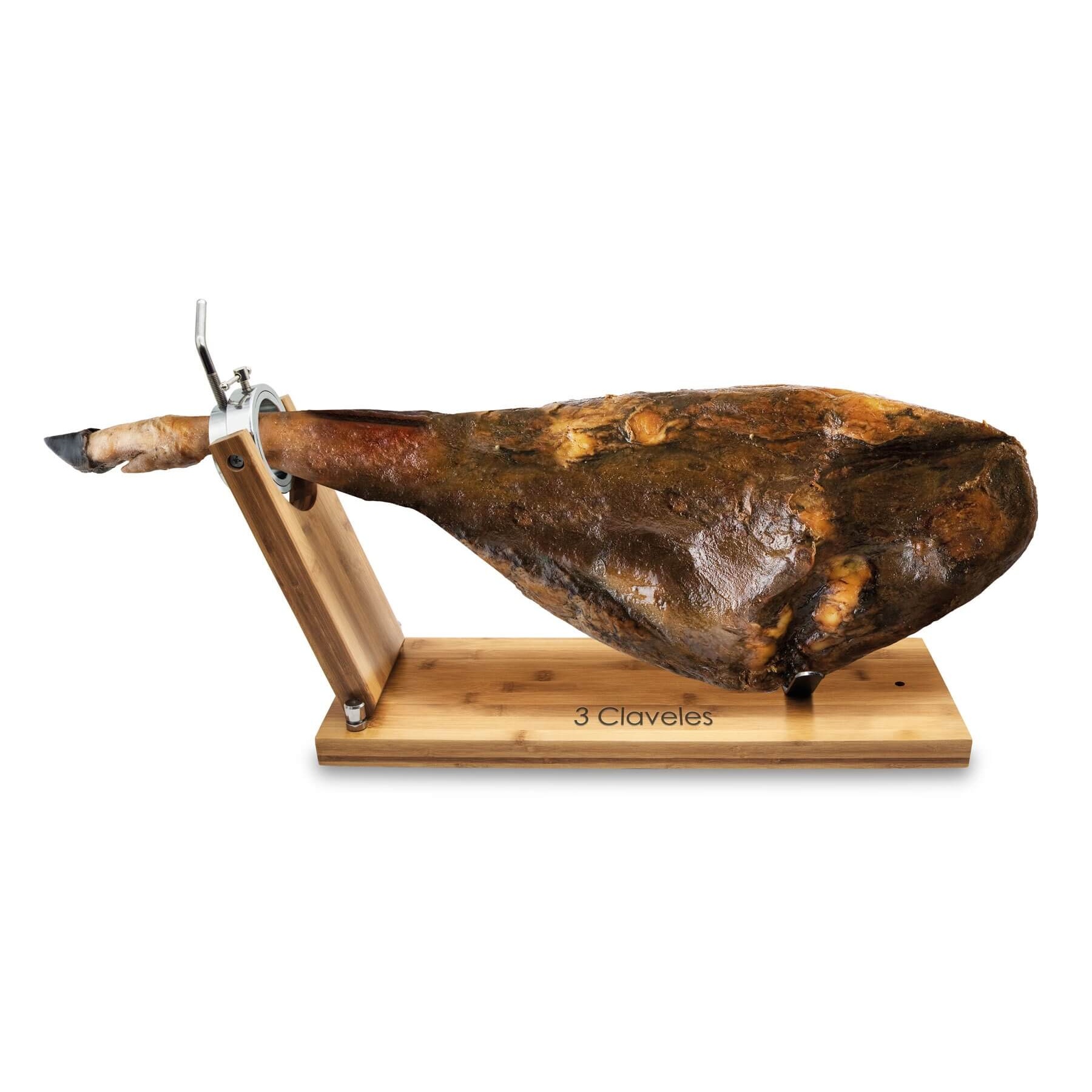 Jamón en soporte jamonero 3Claveles con pezuña hacia abajo